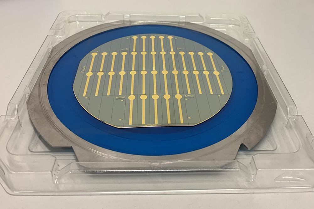 Sensorchips für elektrochemische Biosensoren (Gold auf Silizium).
