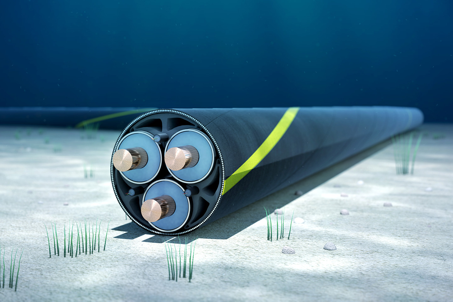 Schematische Darstellung eines Unterwasserenergiekabels.