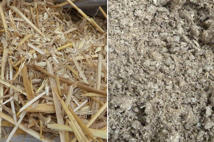 Straw before (left) and after treatment (right).
