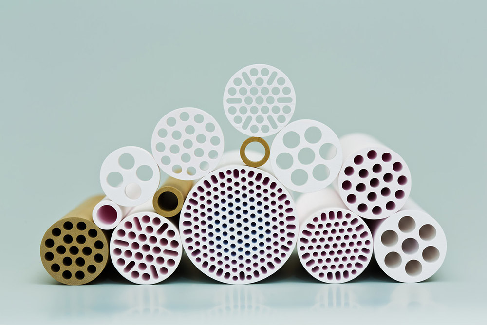 Porous ceramic carrier tubes of different geometries. 