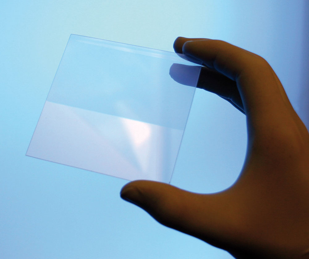 Transparent ceramics with antireflective coating on the upper half of the surface.